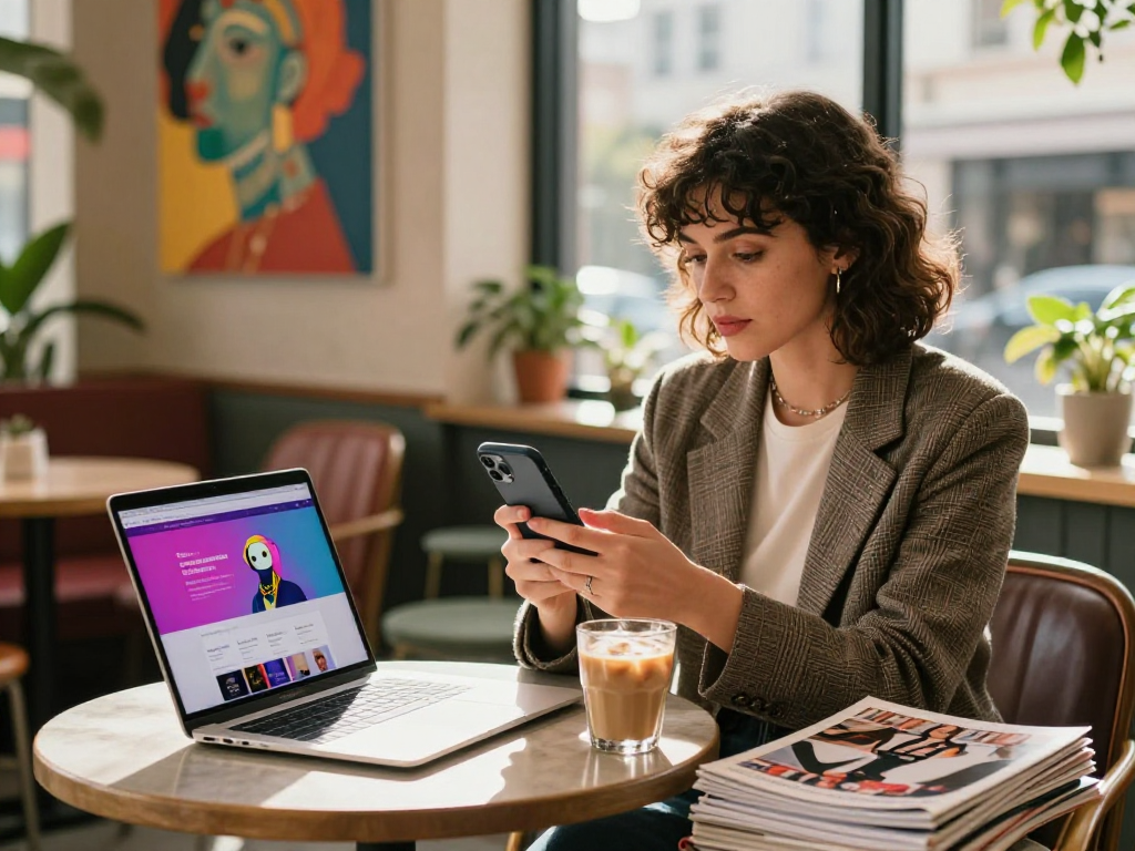 Engaging with slut ai chatbot on smartphone in trendy café