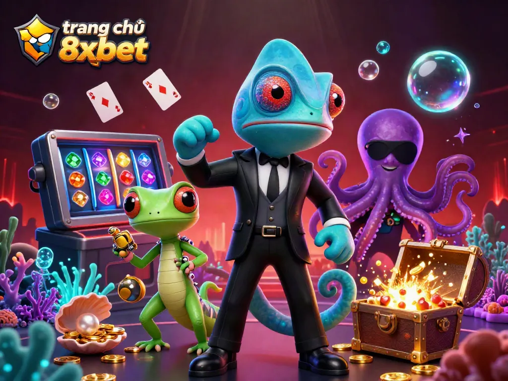 Experience the thrill with trang chủ 8xbet featuring vibrant slot reels and a colorful casino scene.