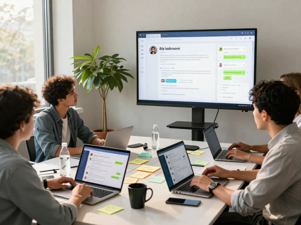 Engaging team collaborating on spicy AI chat development in a dynamic tech workspace.