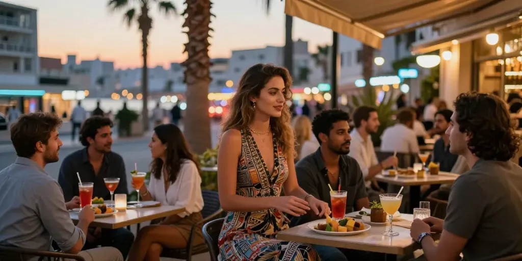 Girls enjoying a vibrant nightlife in Haifa with cocktails and socializing, capturing the essence of נערות ליווי בחיפה.